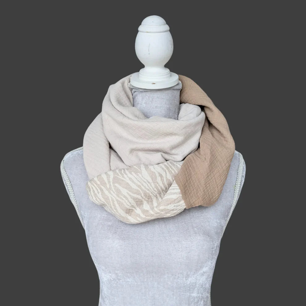 Musselin Halstuch - Zebra Beige-Taupe-Beige
