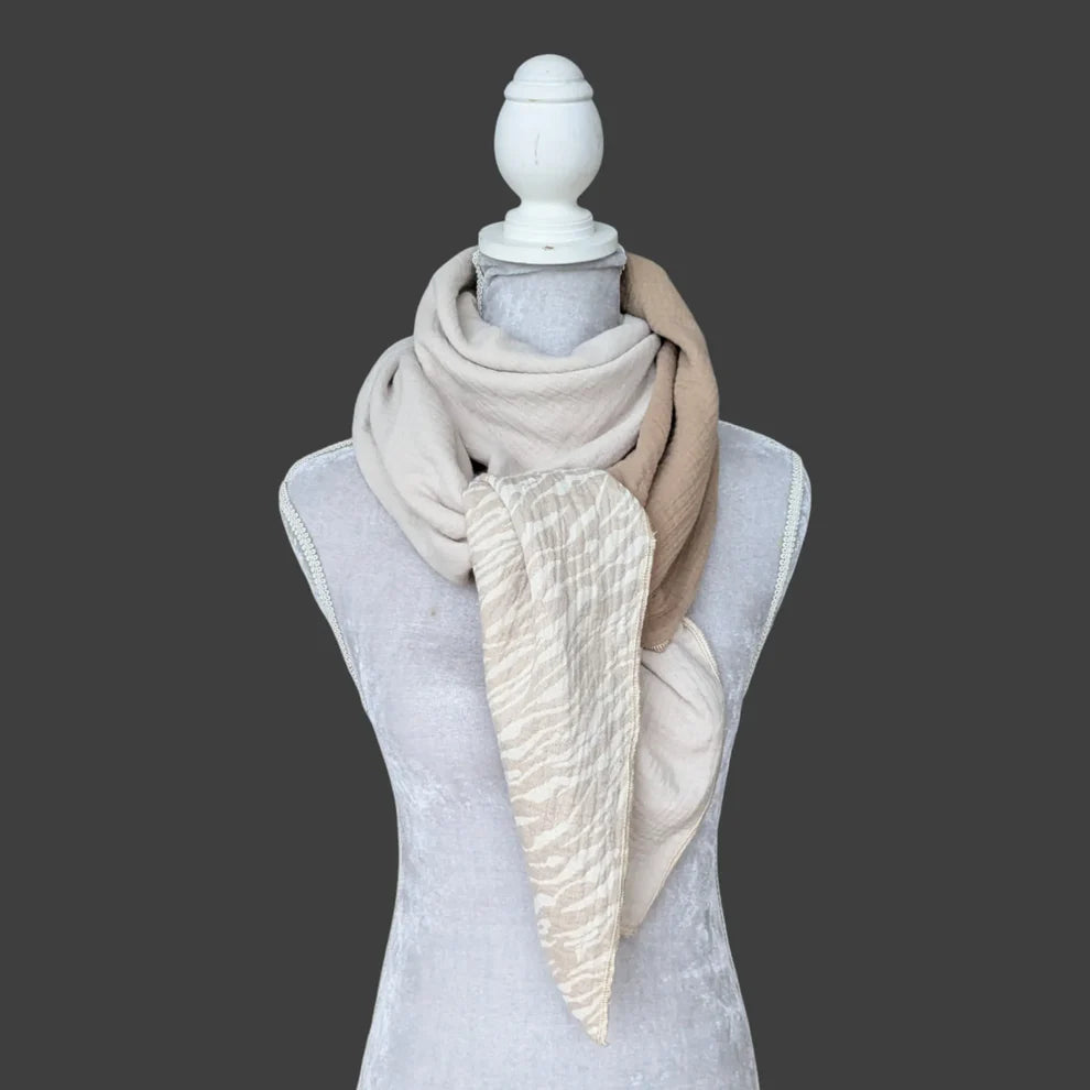 Musselin Halstuch - Zebra Beige-Taupe-Beige