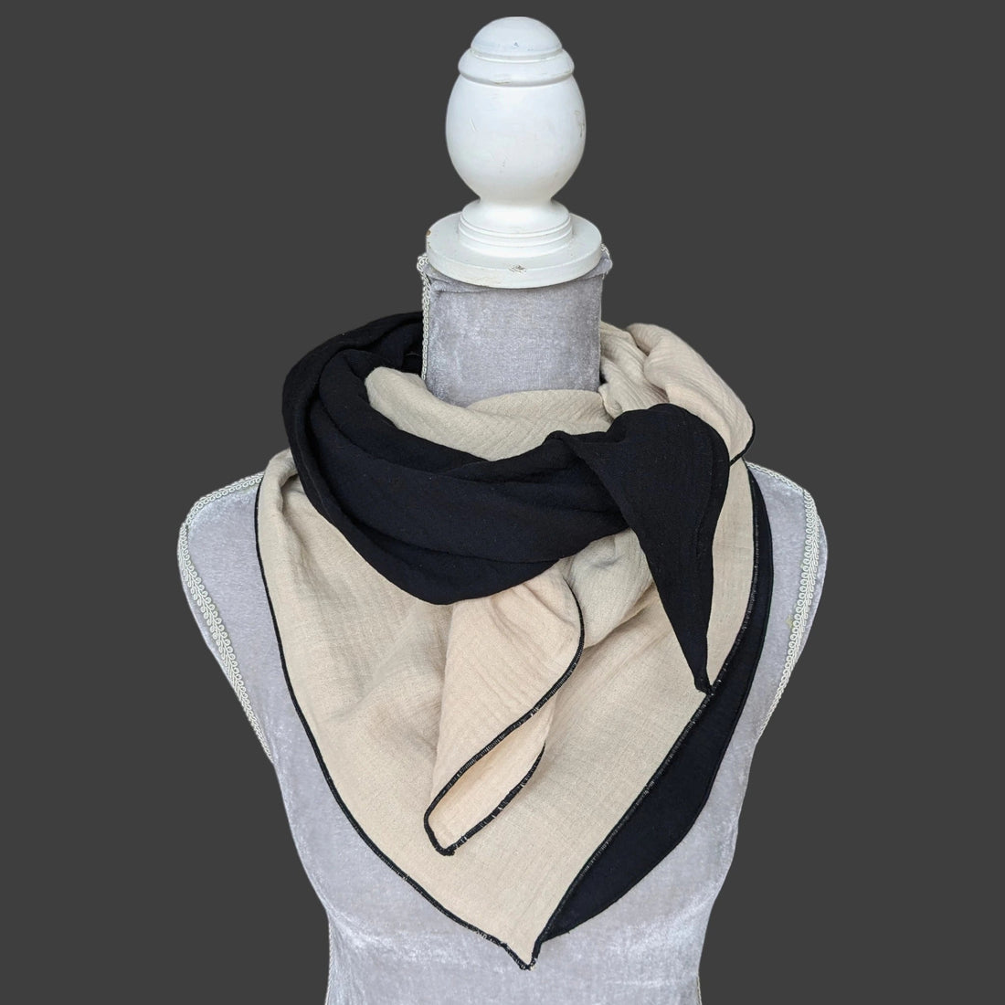 Musselin Halstuch - Beige-Schwarz