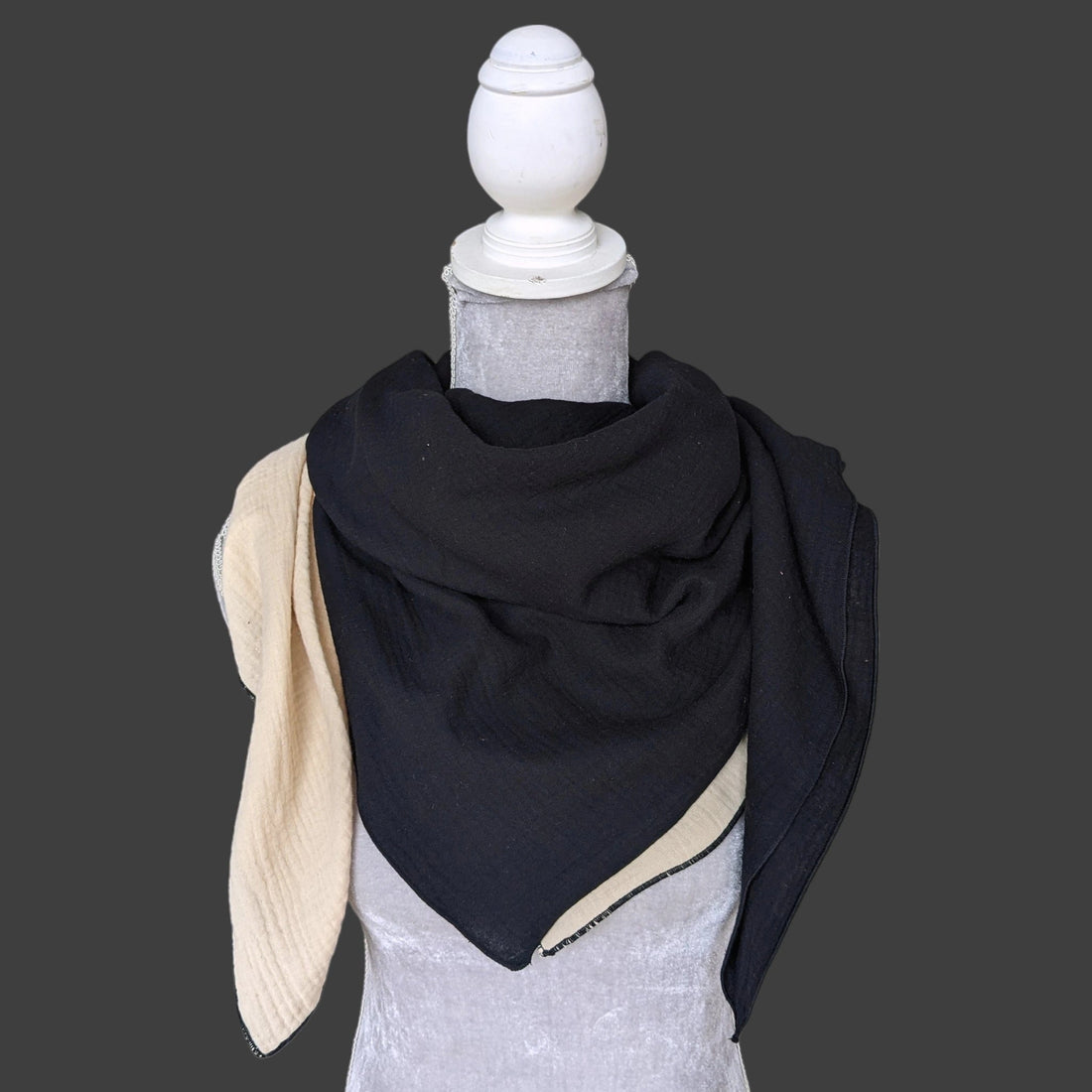 Musselin Halstuch - Beige-Schwarz