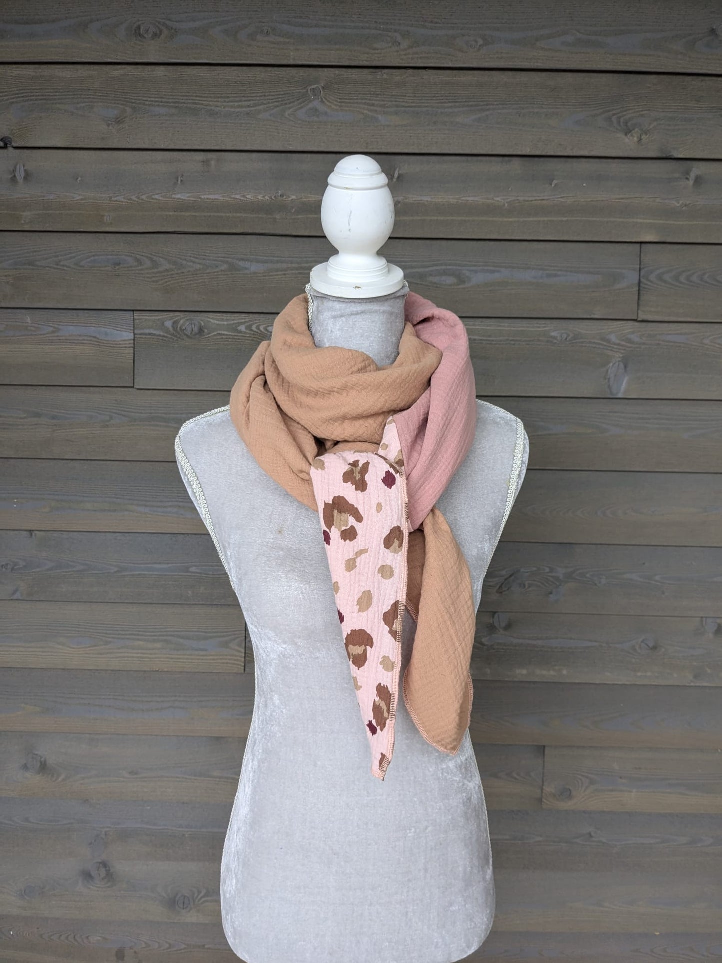 Musselin Halstuch - Leo Altrosa-Hell Mauve-Muskatnuss