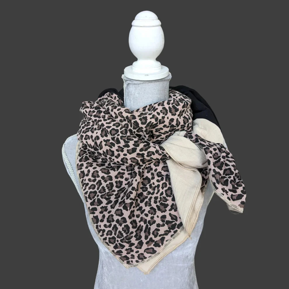Musselin Halstuch - Leo Schwarz-schwarz-beige