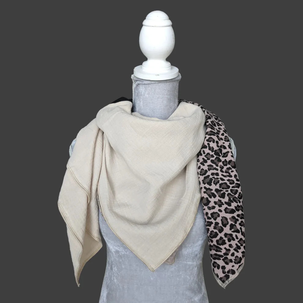 Musselin Halstuch - Leo Schwarz-schwarz-beige