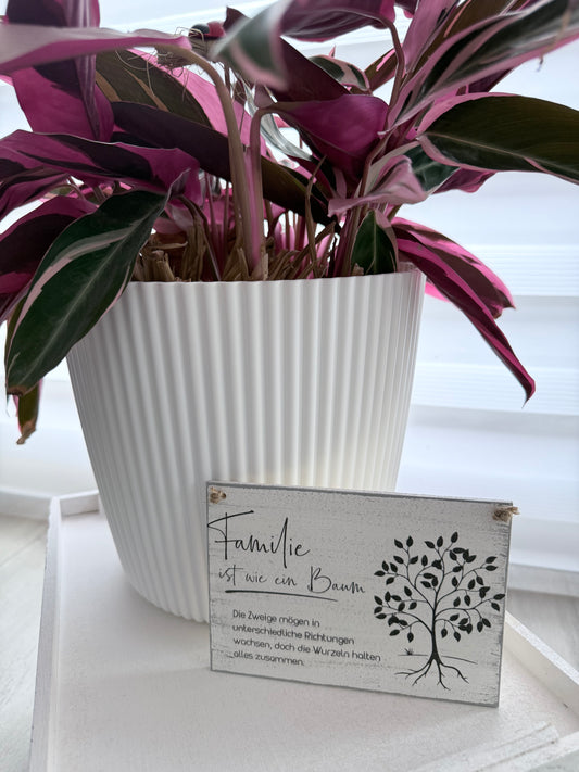 Holzschild mit Spruch "FAMILIE IST WIE EIN BAUM" DIN A6 – Handgemachtes Dekoschild aus Holz – Geschenkidee für Muttertag, Hochzeit & Einzug