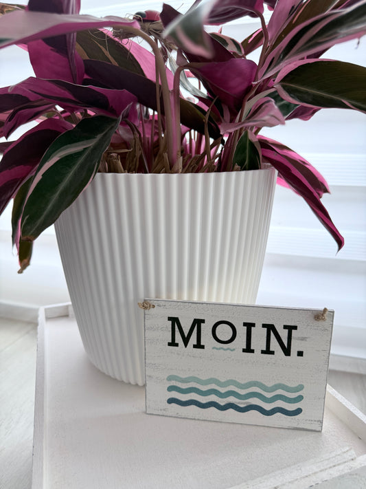 Holzschild mit Spruch "MOIN" DIN A6 – Handgemachtes Dekoschild aus Holz – Geschenkidee für Muttertag, Hochzeit & Einzug