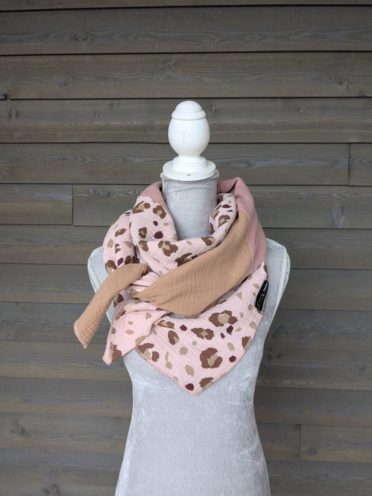 Musselin Halstuch - Leo Altrosa-Hell Mauve-Muskatnuss